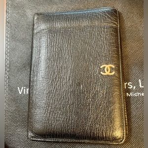 SOLD Authentic Chanel calfskin/lambskin leather passport holder w/ gold CC logo